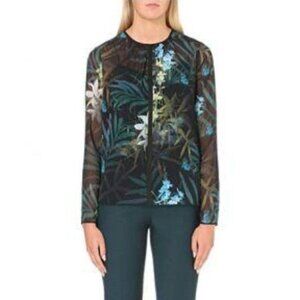 Ted Baker SIze 6 Black Twilight Floral Sheer Top Long Sleeve Blouse